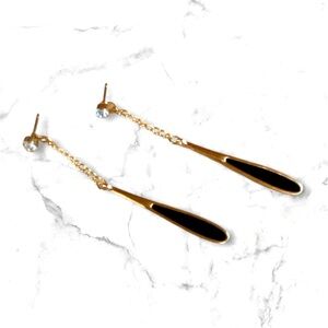 NWOT Black & Gold Drop Earrings with Diamond Stud